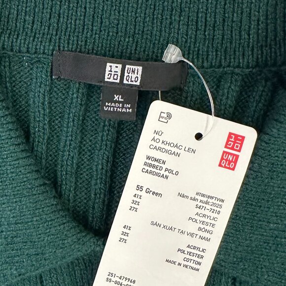 UNIQLO Ribbed Sweater-Knit Polo Short-Sleeve Button-Up Cardigan (Green) - Picture 15 of 16